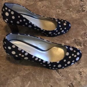 Ladies black with cream polkadot heels